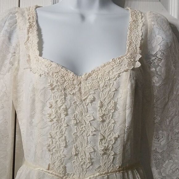 Gunne Sax 70's Romantic Renaissance Bridal sweetheart neckline Cream Sz 7 - Picture 5 of 12